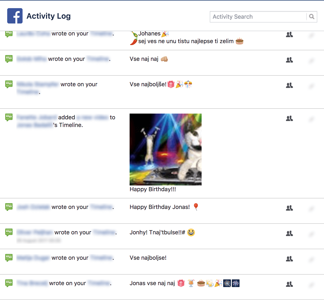 Facebook profile activity